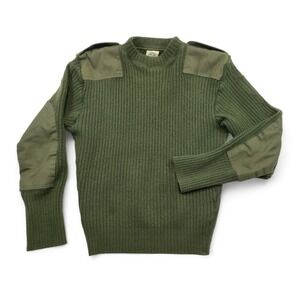 Valor Collection Military Wool Sweater 42 Green Elbow Patch Commando Retro
